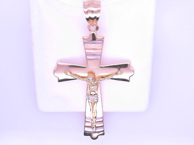 14 KARAT CHARM WEIGHT: 4.3G JESUS 2 TONE CROSS