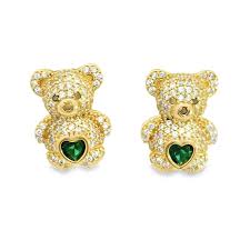 14K TEDDY BEAR CZ GREEN HEART