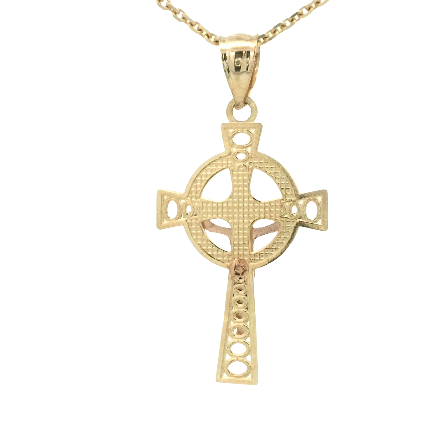 14 KARAT DIAMOND CUT CHARM JESUS CROSS CIRCLE BACK