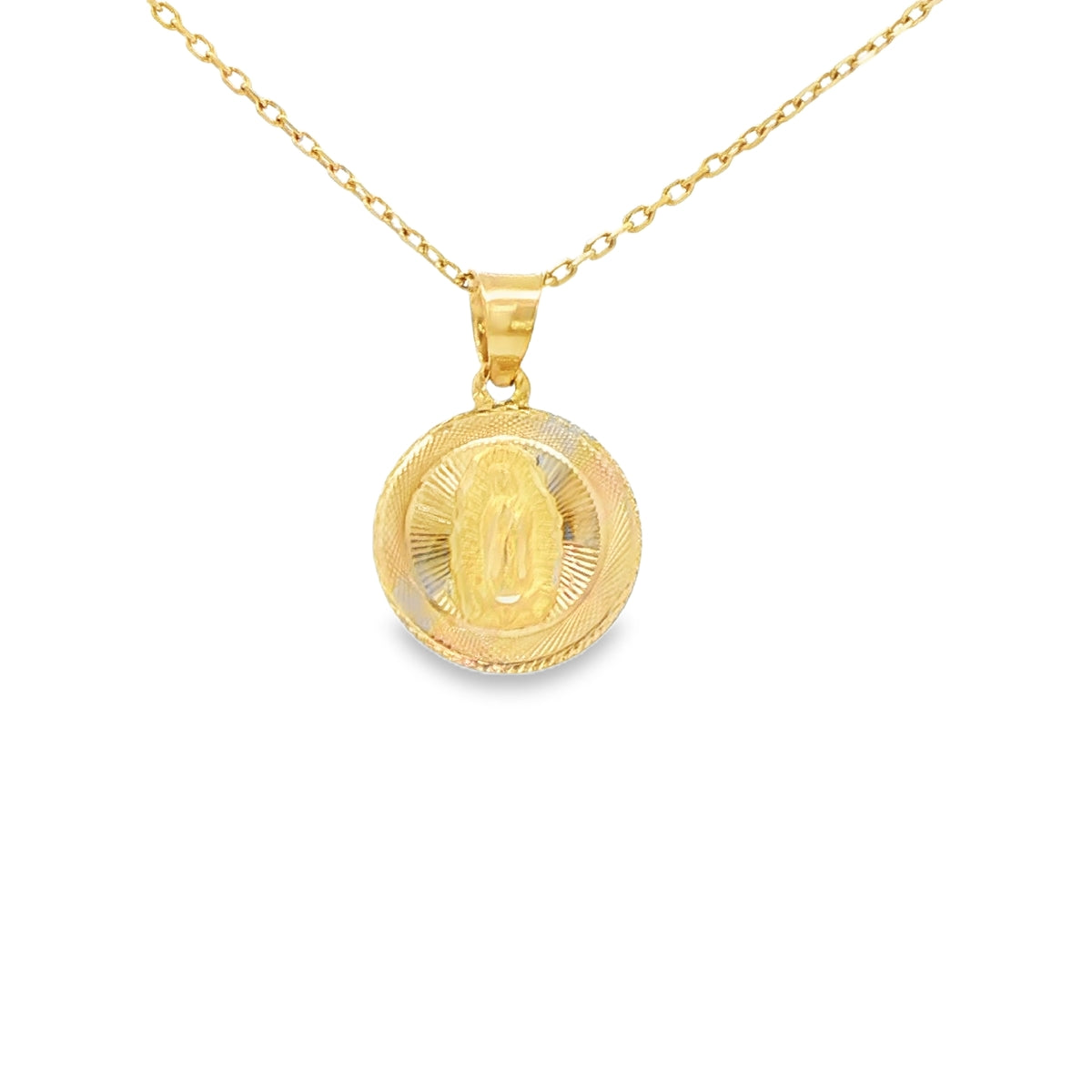 PENDANT 14K Guadalupe Two Side Medal Jesus Face TriGold