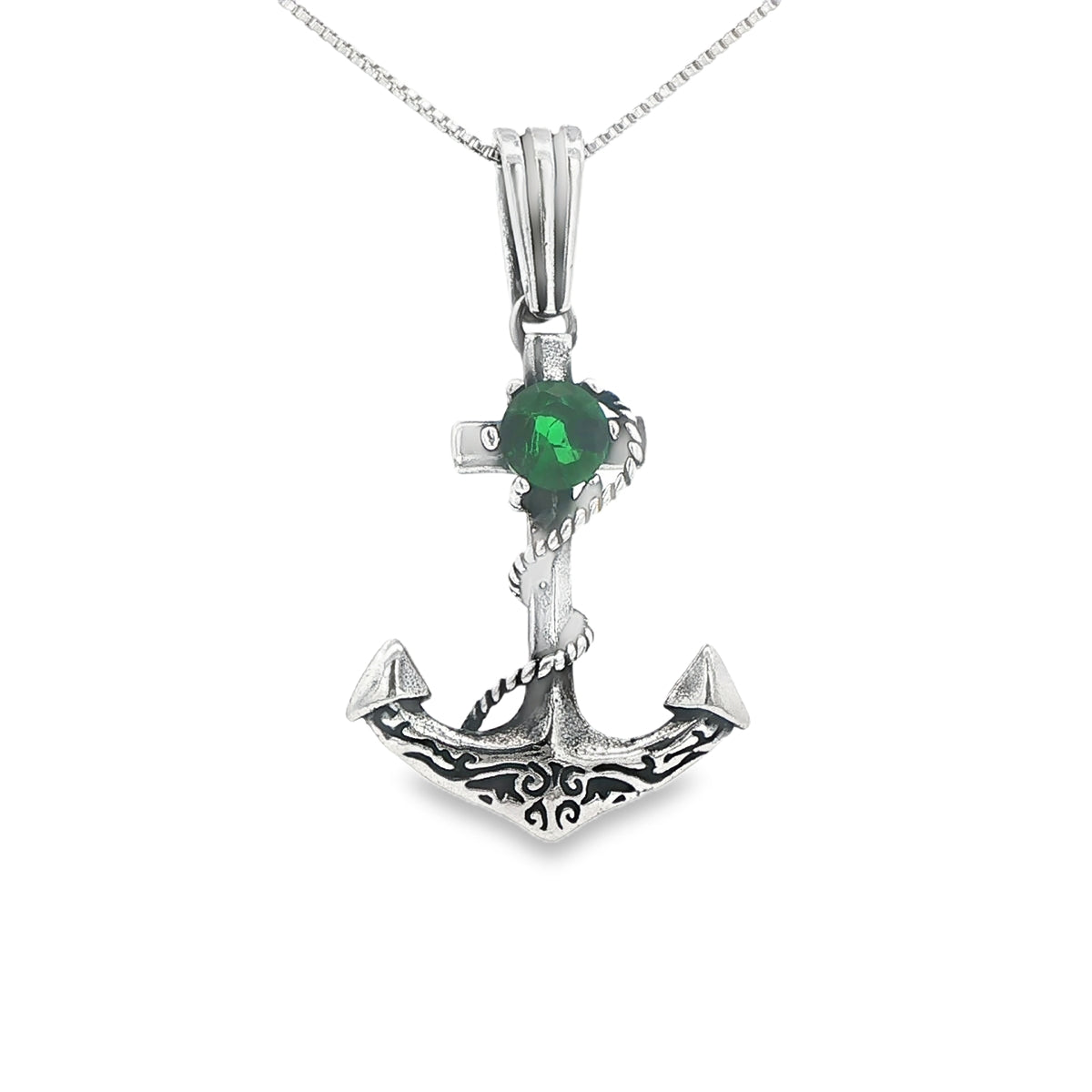 STERLING SILVER CHARM CZ GREEN ANCHOR