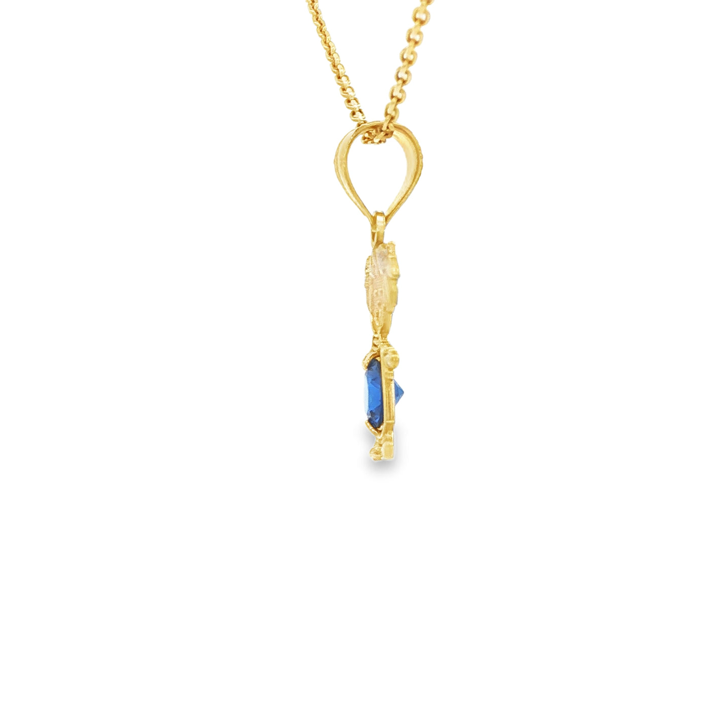 PENDANT 14KP GIRL CZ DARK BLUE BELLY GIRL