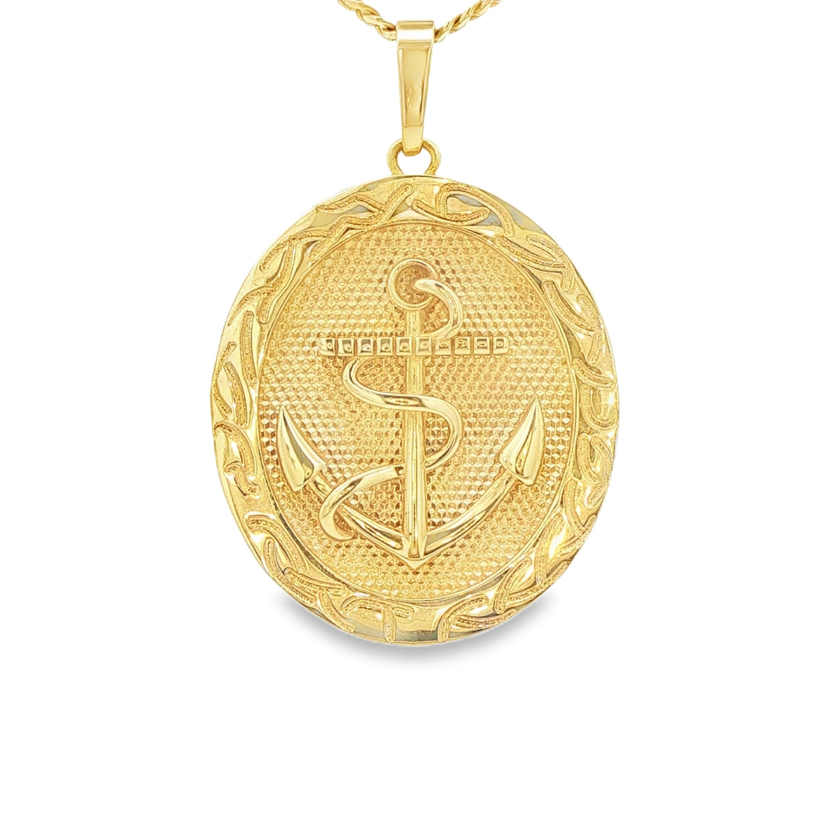 14K PENDENT 7.5G ANCHOR PLAQUE SATIN INSIDE FINISH