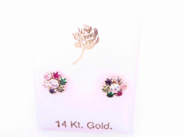 14 KARAT STUD EARRINGS WEIGHT: 0.6G : CZ MULTI COL