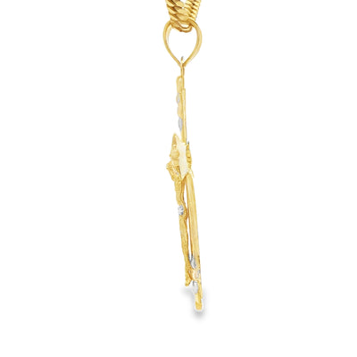 14 KARAT CHARM WEIGHT: 4.3G JESUS 2 TONE CROSS