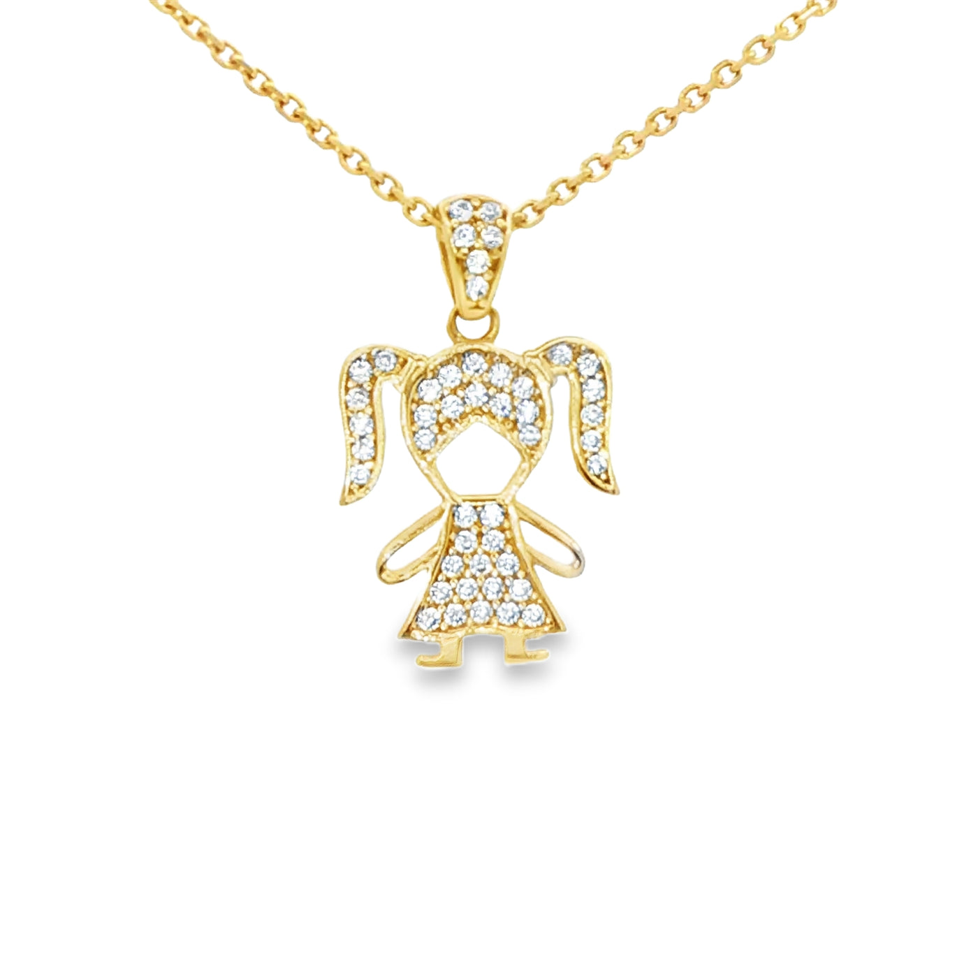 14K PENDENT  1.4G GIRL CZ GIRL PIGTAILS CZ BAIL