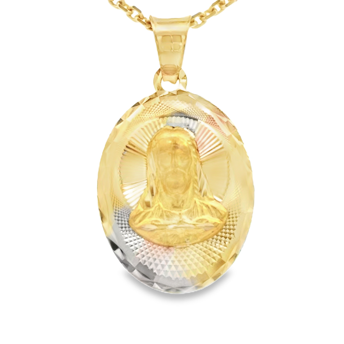 PENDANT 14K JESUS DC OVAL JESUS FACE 3TONE