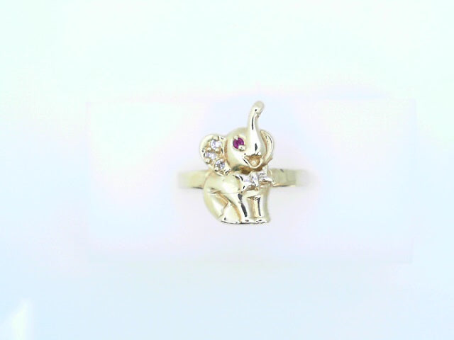 RING 14KR 4.1G ELEFANT #7 CZ SITTING RED EYE