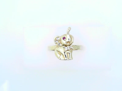 RING 14KR 4.1G ELEFANT #7 CZ SITTING RED EYE