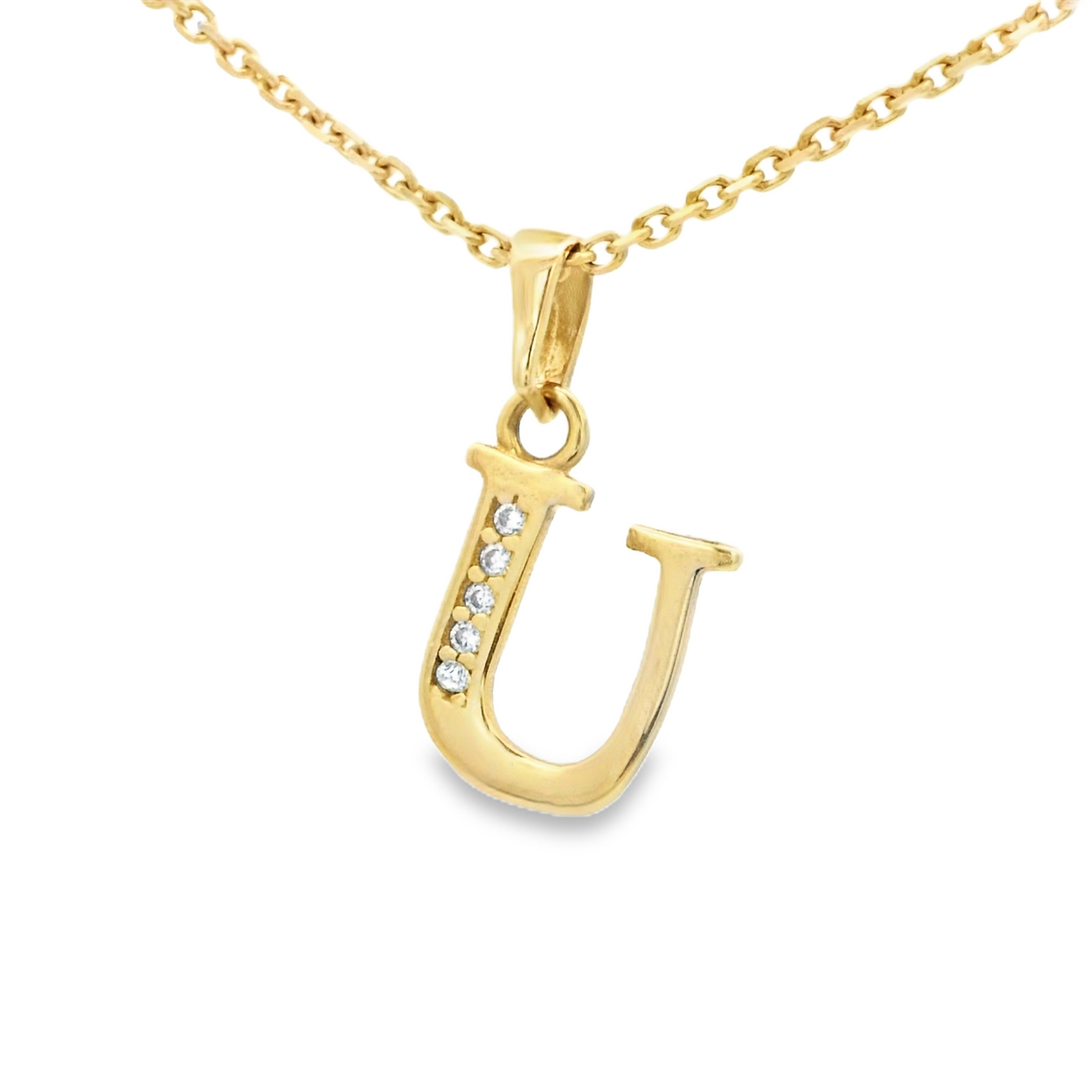 PENDANT 14K CZ LETTER U