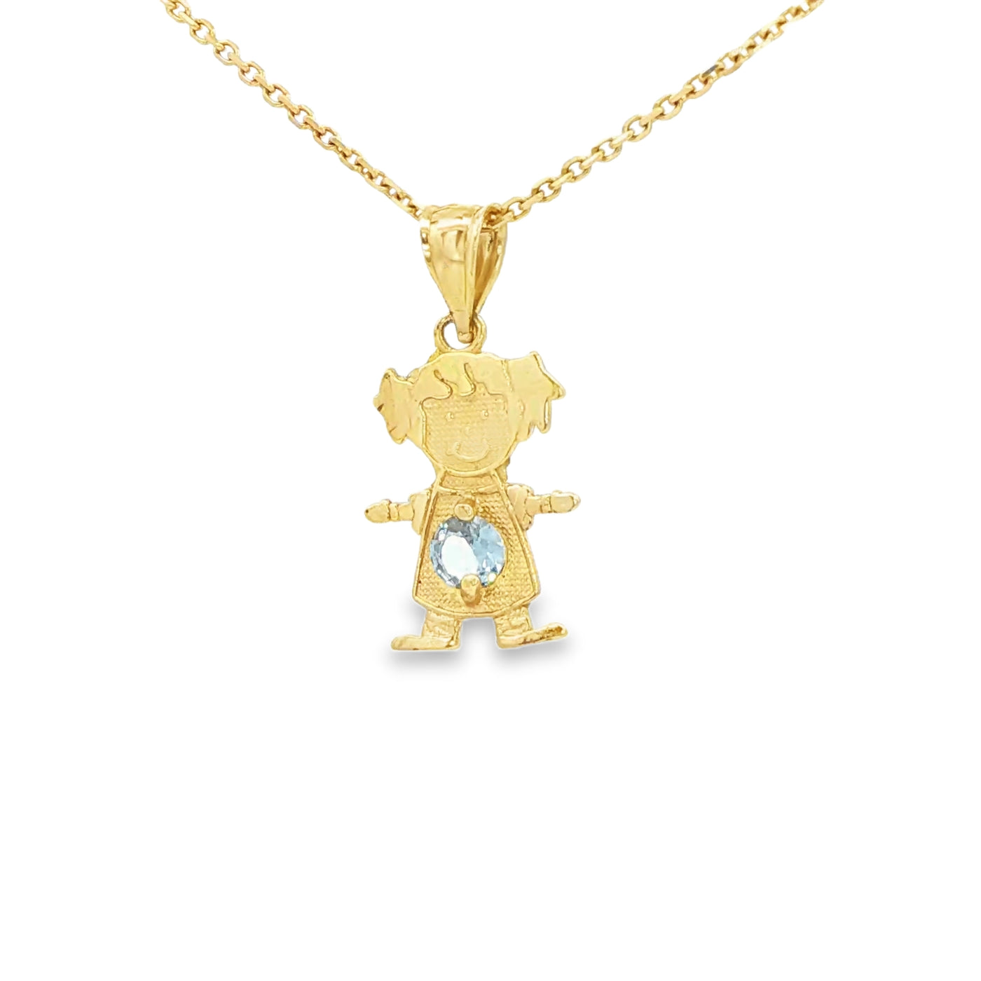 PENDANT 14KP CZ LIGHT BLUE BELLY GIRL