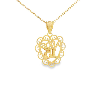 14KP QUINCE HEART DC 3TONE FILIGREE