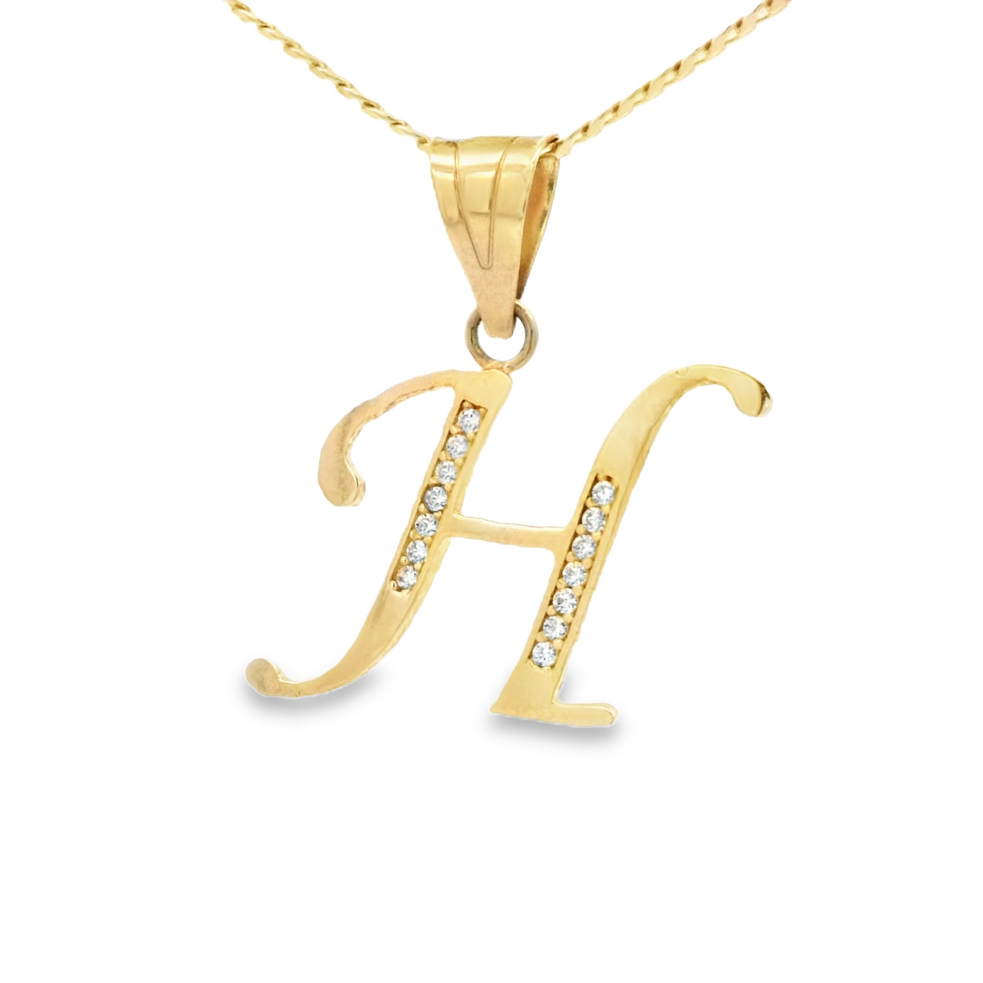 PENDANT 14K LETTER H CZ