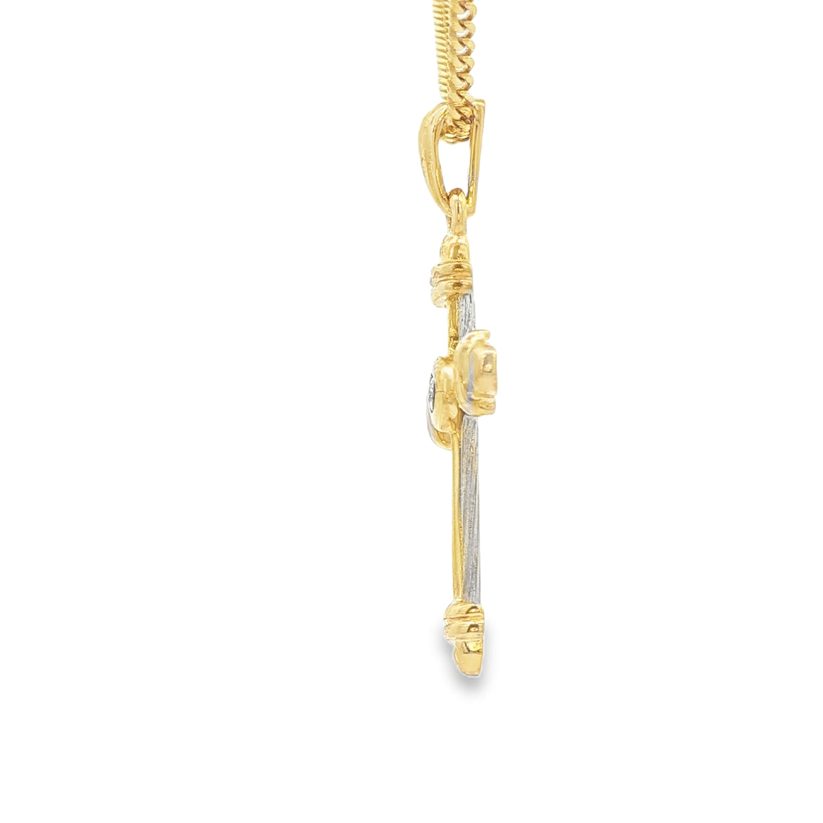14 KARAT PENDANT NATURAL DIAMOND CROSS TWO TONE
