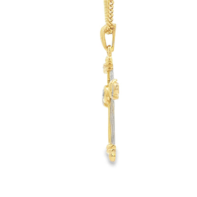 14 KARAT PENDANT NATURAL DIAMOND CROSS TWO TONE