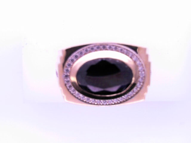14 Karat Ring Size 11 Weight: 8.5G : CZ BLACK OVAL