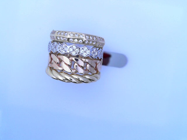 RING 14KR 6.7G 4ROWS #8 CZ 3TONE