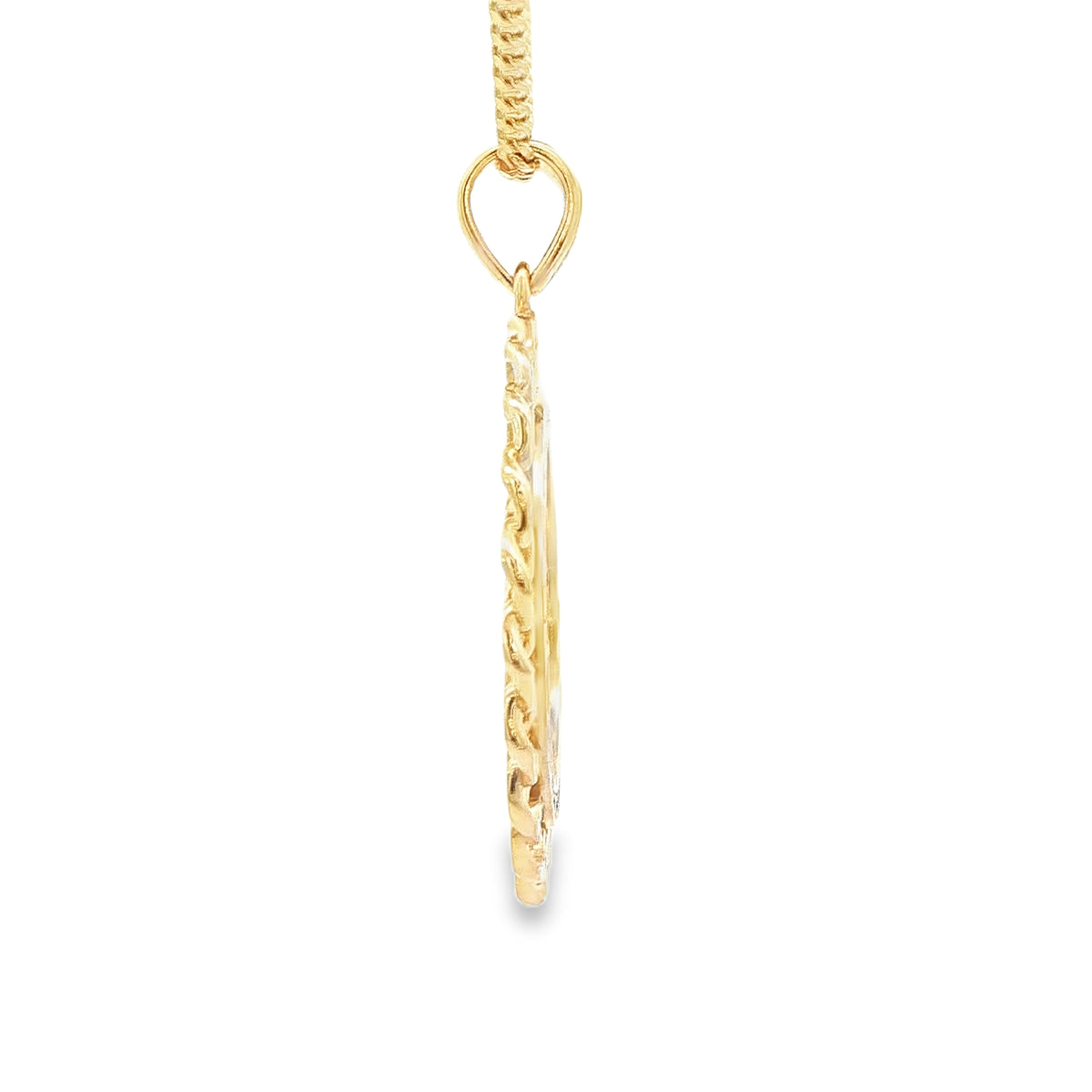 14 KARAT PENDANT NATURAL DIAMOND ENGRAVABLE ROUND CHAIN LINK BORDER