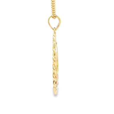14 KARAT PENDANT NATURAL DIAMOND ENGRAVABLE ROUND CHAIN LINK BORDER