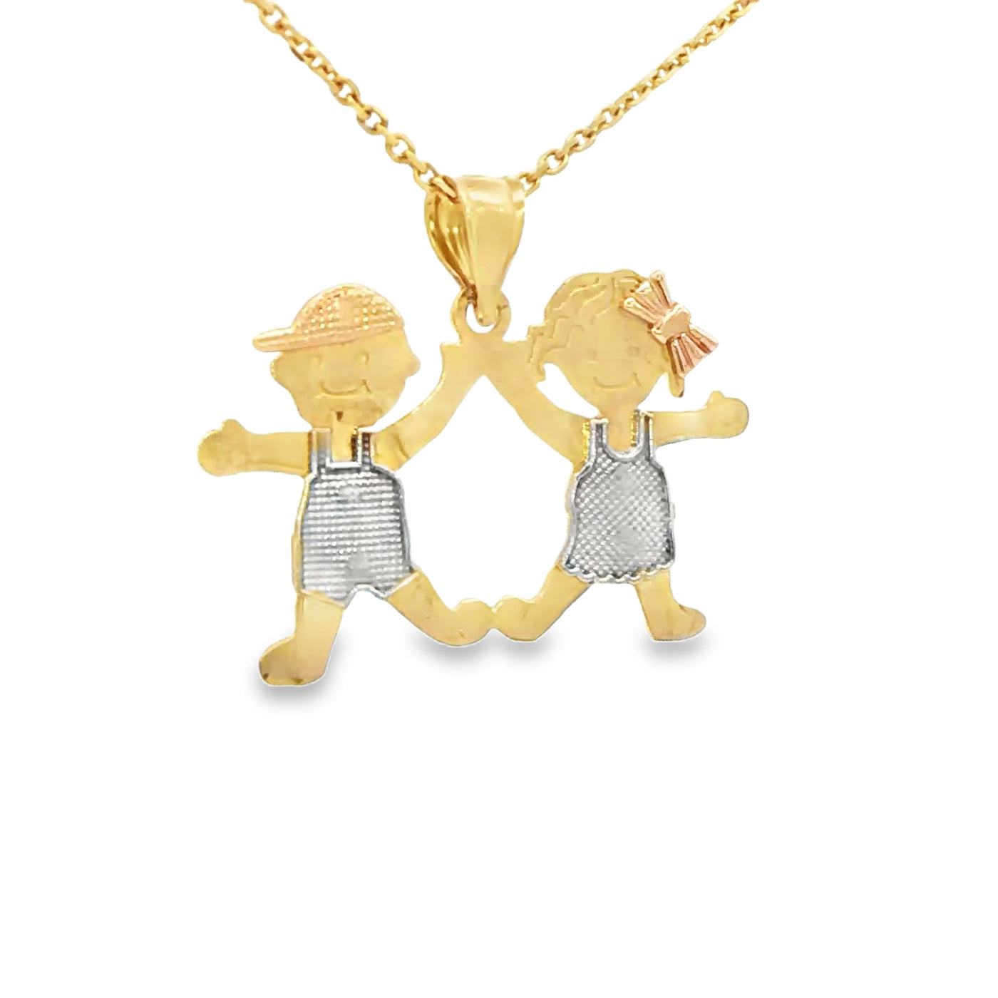 PENDANT 14KP 2.5G BOY GIRL 3TONE HOLDING HANDS