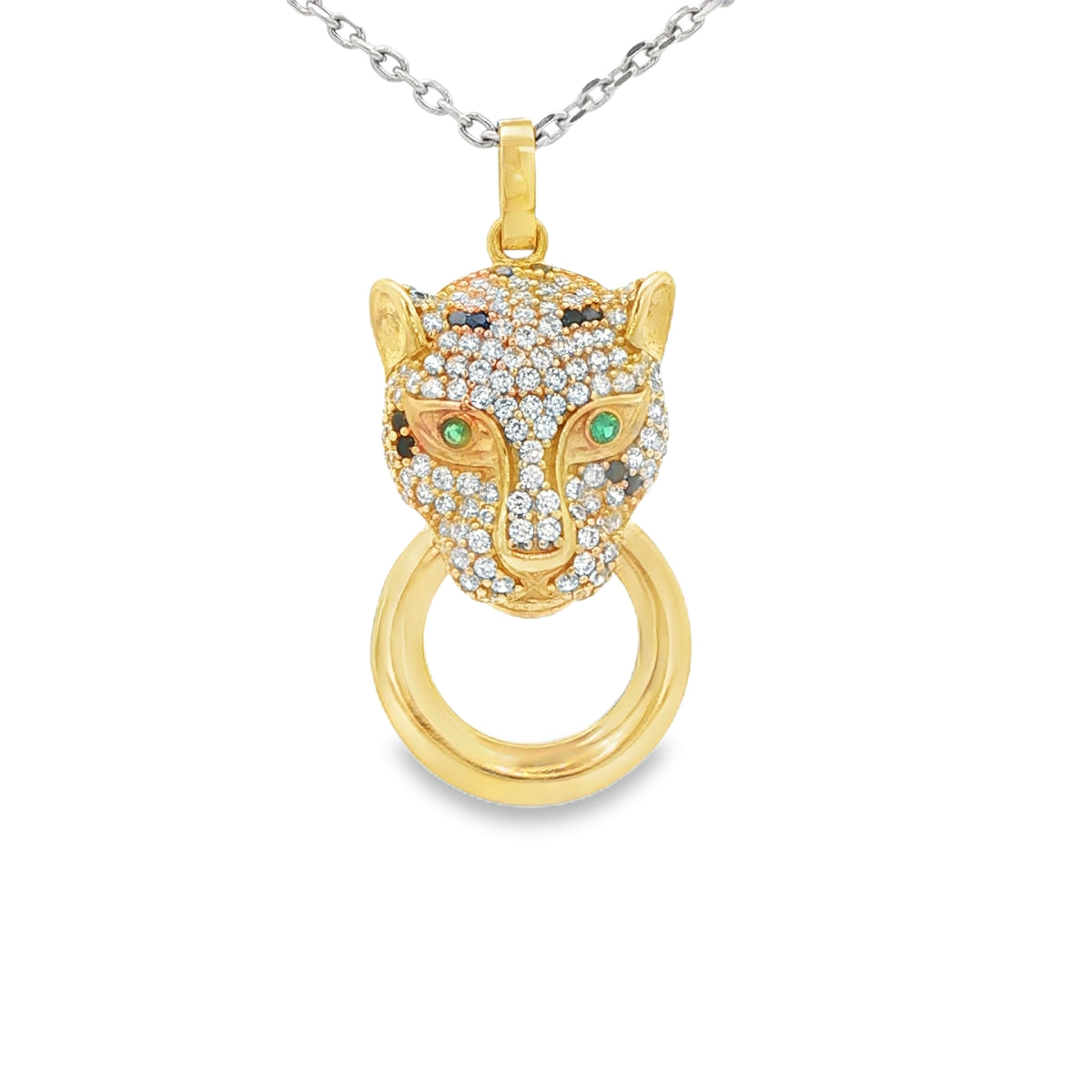 PENDANT 14K 3.3G PANTHER CZ GREEN EYES