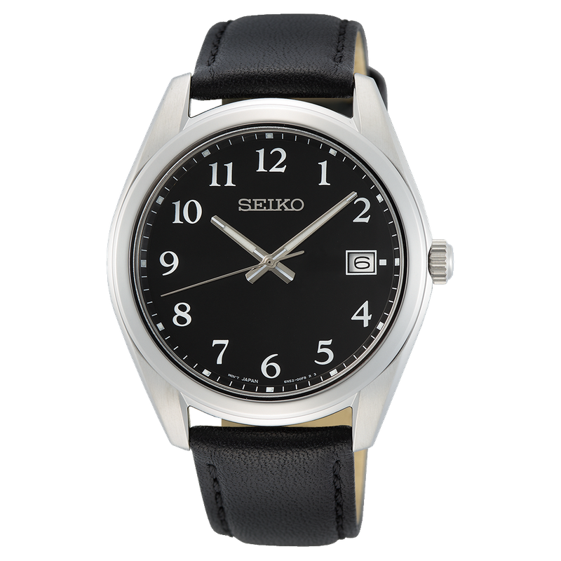 Seiko SUR189 Men's Stainless Steel Black Leather Band Black Dial Watch