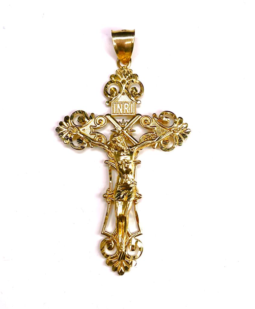 Big INRI 14k Gold Jesus Crucifix Cross Pendant