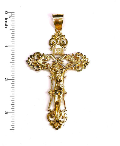 Big INRI 14k Gold Jesus Crucifix Cross Pendant